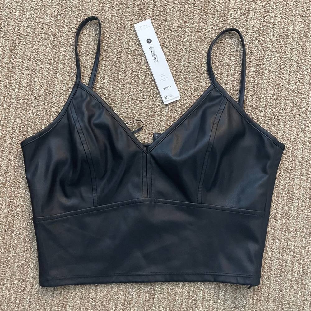 NWT Black Pleather Bustier Crop Top Small Aqua brand